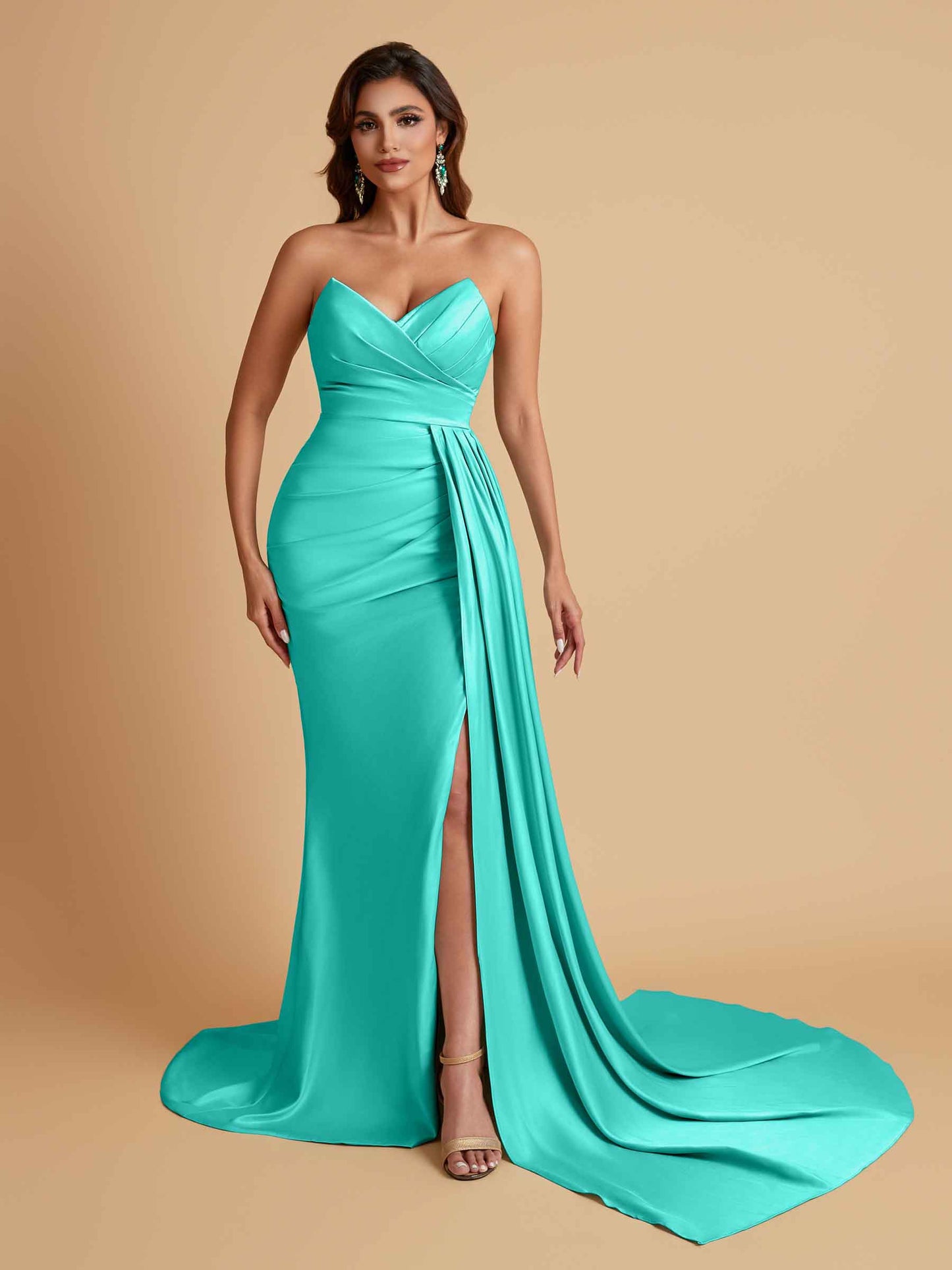 Sexy Soft Satin Mermaid V-neck Floor-Length Mermaid Bridesmaid Dresses