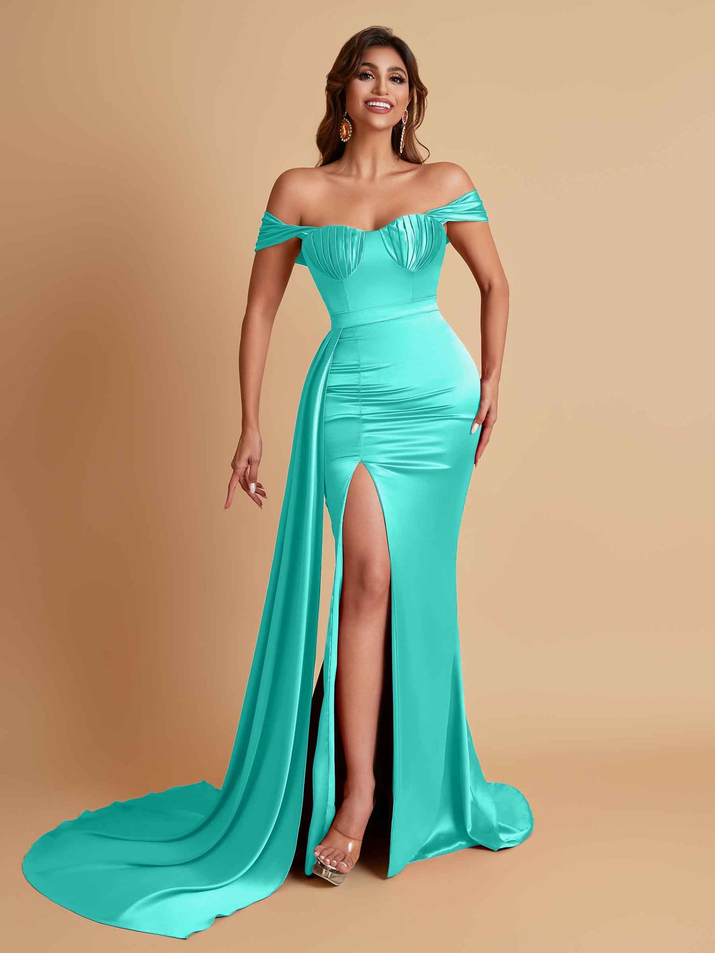 Sexy Soft Satin Sweetheart Off-the-shoulder Strapless Side-Slit Mermaid Bridesmaid Dresses
