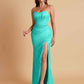 Sexy Strapless Soft Satin Side Slit Floor-Length Mermaid Bridesmaid Dresses