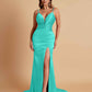 Sexy Soft Satin V-neck Spaghetti Strap Side-Slit Mermaid Bridesmaid Dresses