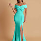 Elegant Soft Satin Mermaid Off Shoulder Side Slit Floor-Length Bridesmaid Dresses