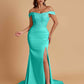 Elegant Soft Satin Mermaid Off Shoulder Side Slit Floor-Length Mermaid Bridesmaid Dresses
