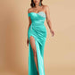 Sexy Soft Satin Mermaid One Shoulder Side Slit Floor-Length Mermaid Bridesmaid Dresses