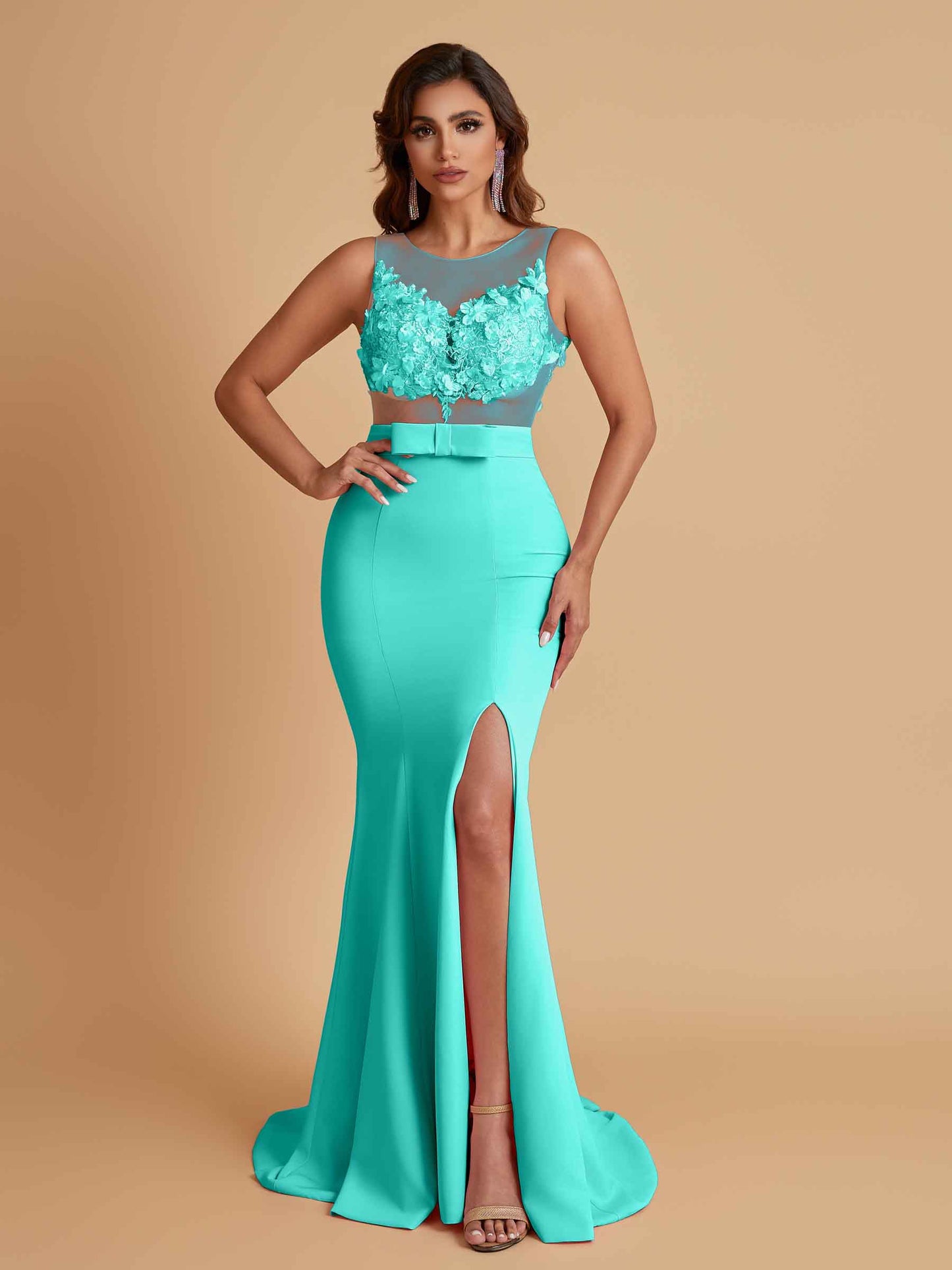 Sexy Soft Satin Mermaid Illusion Side Slit Floor-Length Bridesmaid Dresses Online