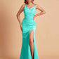 Sexy Satin V-neck Side Slit Mermaid Floor Length Bridesmaid Dresses