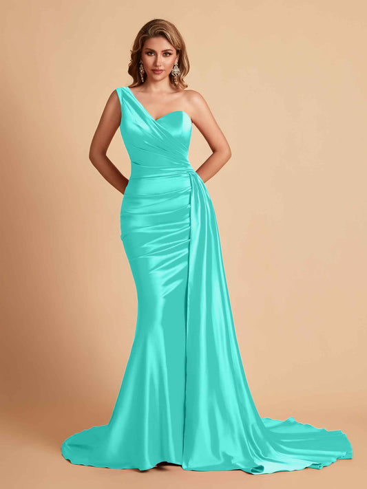 Sexy Satin Mermaid One Shoulder Maxi Long Bridesmaid Dresses Online