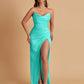 Sexy Soft Satin Mermaid V-neck Side Slit Floor-Length Bridesmaid Dresses Online