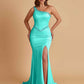 Sexy Soft Satin Mermaid One Shoulder Side Slit Beading Floor-Length Bridesmaid Dresses Online