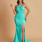 Elegant Soft Satin Mermaid Halter Side Slit Floor-Length Bridesmaid Dresses Online
