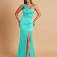 Elegant Soft Satin One Shoulder Strapless Side-Slit Mermaid Bridesmaid Dresses