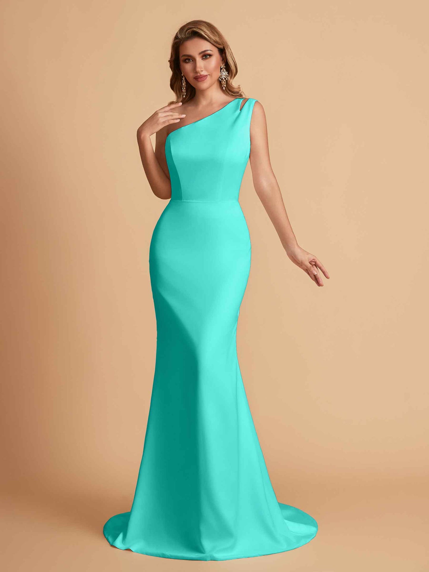 Elegant Satin One Shoulder Mermaid Side Slit Floor Length Bridesmaid Dresses