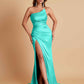 Gorgeous Strapless Soft Satin Side Slit Floor-Length Mermaid Bridesmaid Dresses