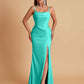 Gorgeous Spaghetti Straps Soft Satin Side Slit Floor-Length Mermaid Bridesmaid Dresses