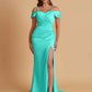 Sexy Soft Satin Mermaid Cold Shoulder Side Slit Floor-Length Bridesmaid Dresses Online