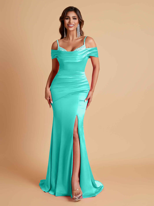 Elegant Soft Satin Mermaid Spaghetti Straps Floor-Length Mermaid Bridesmaid Dresses