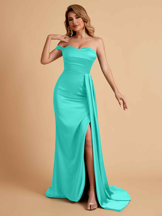 Sexy One-Shoulder Sweetheart With Train With High Split Floor-Length Bridesmaid Dresses