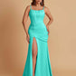 Sexy Soft Satin Mermaid Spaghetti Straps Side Slit Floor-Length Bridesmaid Dresses