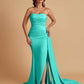 Simple Soft Satin Mermaid Strapless Floor-Length Mermaid Bridesmaid Dresses