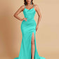 Sexy Spaghetti Straps V Neck Soft Satin Side Slit Floor-Length Mermaid Bridesmaid Dresses