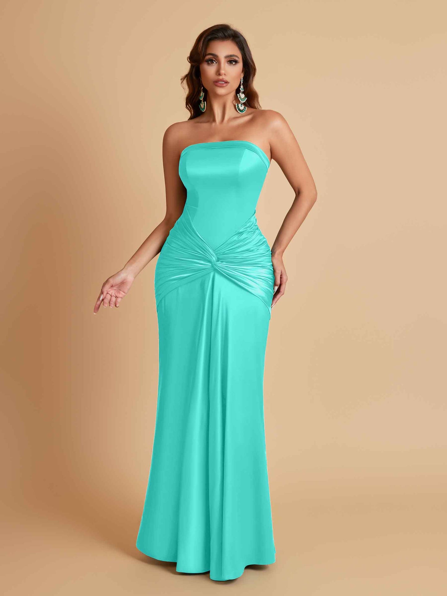 Sexy Soft Satin Mermaid Strapless Floor-Length Mermaid Bridesmaid Dresses