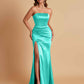 Elegant Soft Satin Strapless Split Side Mermaid Bridesmaid Dresses