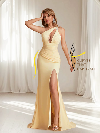 Sexy Mermaid One Shoulder Key Hole Bridesmaid Dresses Floor Length Bridal Party Dresses