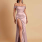 Sexy Off the Shoulder Soft Satin Side Slit Floor-Length Mermaid Bridesmaid Dresses