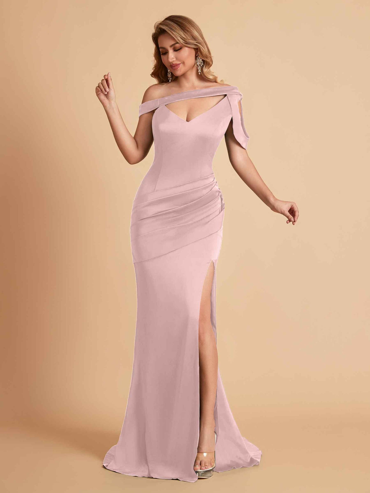 Sexy Soft Satin Unique V-Neck Side Slit Floor-Length Mermaid Bridesmaid Dresses Online