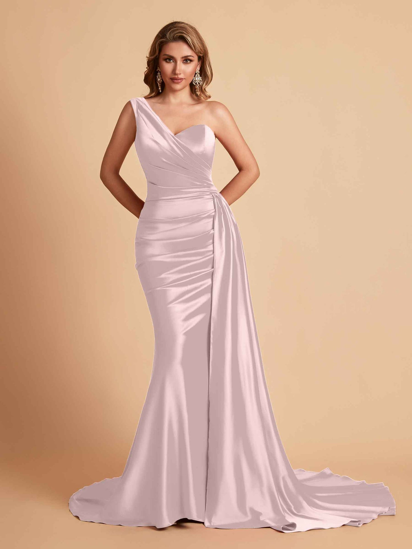 Sexy Satin Mermaid One Shoulder Maxi Long Bridesmaid Dresses Online