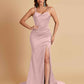 Sexy Spaghetti Straps V Neck Soft Satin Side Slit Floor-Length Mermaid Bridesmaid Dresses