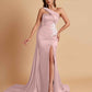Elegant Soft Satin Sweetheart One Shoulder Side-Slit Mermaid Bridesmaid Dresses