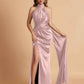Elegant Satin Halter Mermaid Side Slit Floor Length Bridesmaid Dresses