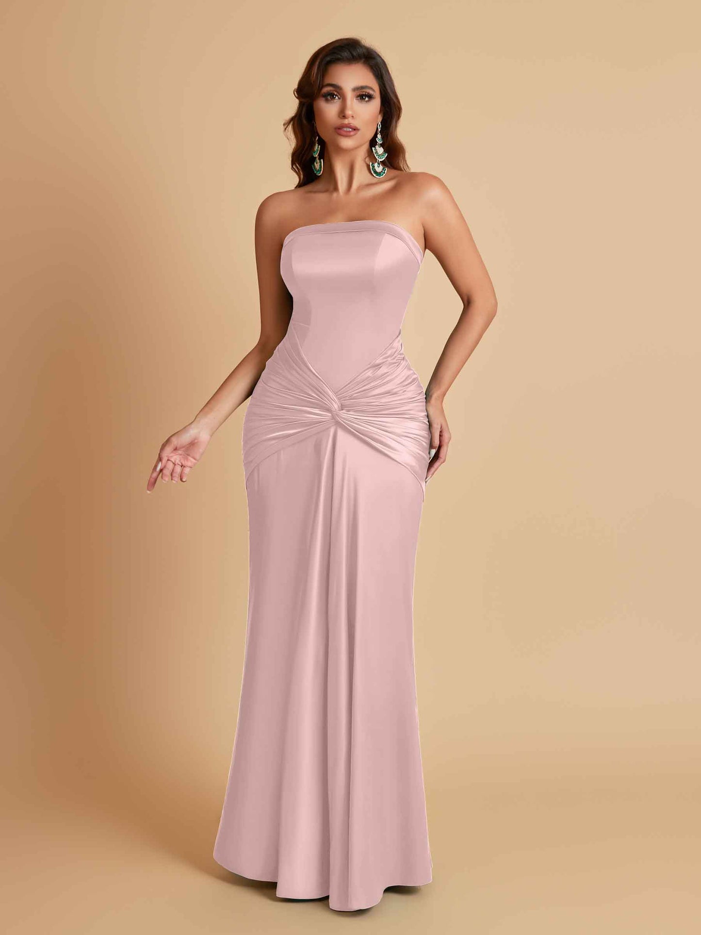 Sexy Soft Satin Mermaid Strapless Floor-Length Mermaid Bridesmaid Dresses
