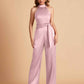 Elegant Satin Halter Sleeveless Satin Floor Length Bridesmaid Jumpsuit