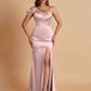 Elegant Soft Satin Sweetheart One Shoulder Side-Slit Mermaid Bridesmaid Dresses