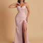 Elegant Soft Satin Mermaid V-neck Side Slit Floor-Length Bridesmaid Dresses Online