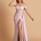Sexy Satin Mermaid Off Shoulder Lace Side Slit Long Bridesmaid Dresses Online