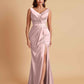 Elegant V Neck Soft Satin Side Slit Floor-Length Mermaid Bridesmaid Dresses