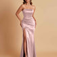 Elegant Soft Satin Strapless Split Side Mermaid Bridesmaid Dresses