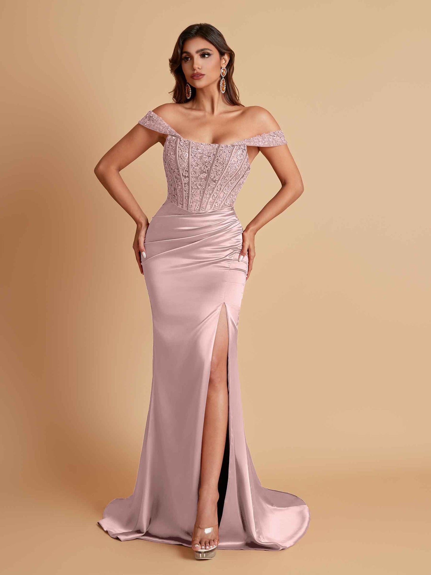 Sexy Soft Satin V-neck Off-the-shoulder Strapless Side-Slit Mermaid Bridesmaid Dresses