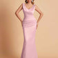 Elegant Satin V-neck Sleeveless Mermaid Floor Length Bridesmaid Dresses