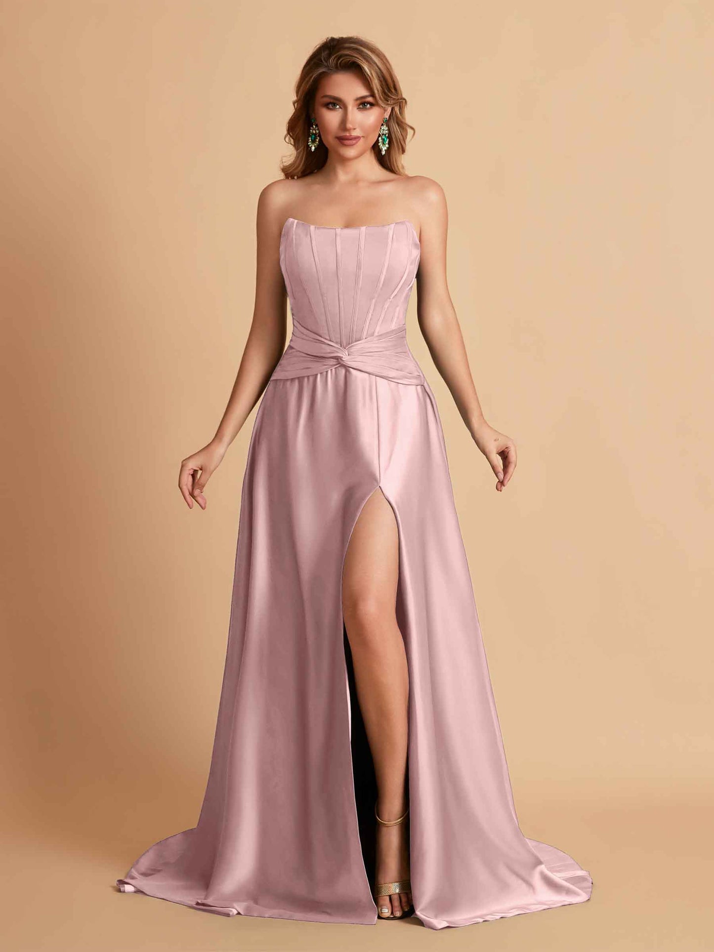 Elegant Satin Sweetheart A-Line Side Slit Floor Length Bridesmaid Dresses