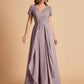Elegant A-Line Chiffon Short Sleeves V-neck Mother of the Brides Dresses Lace Top MOB Dresses