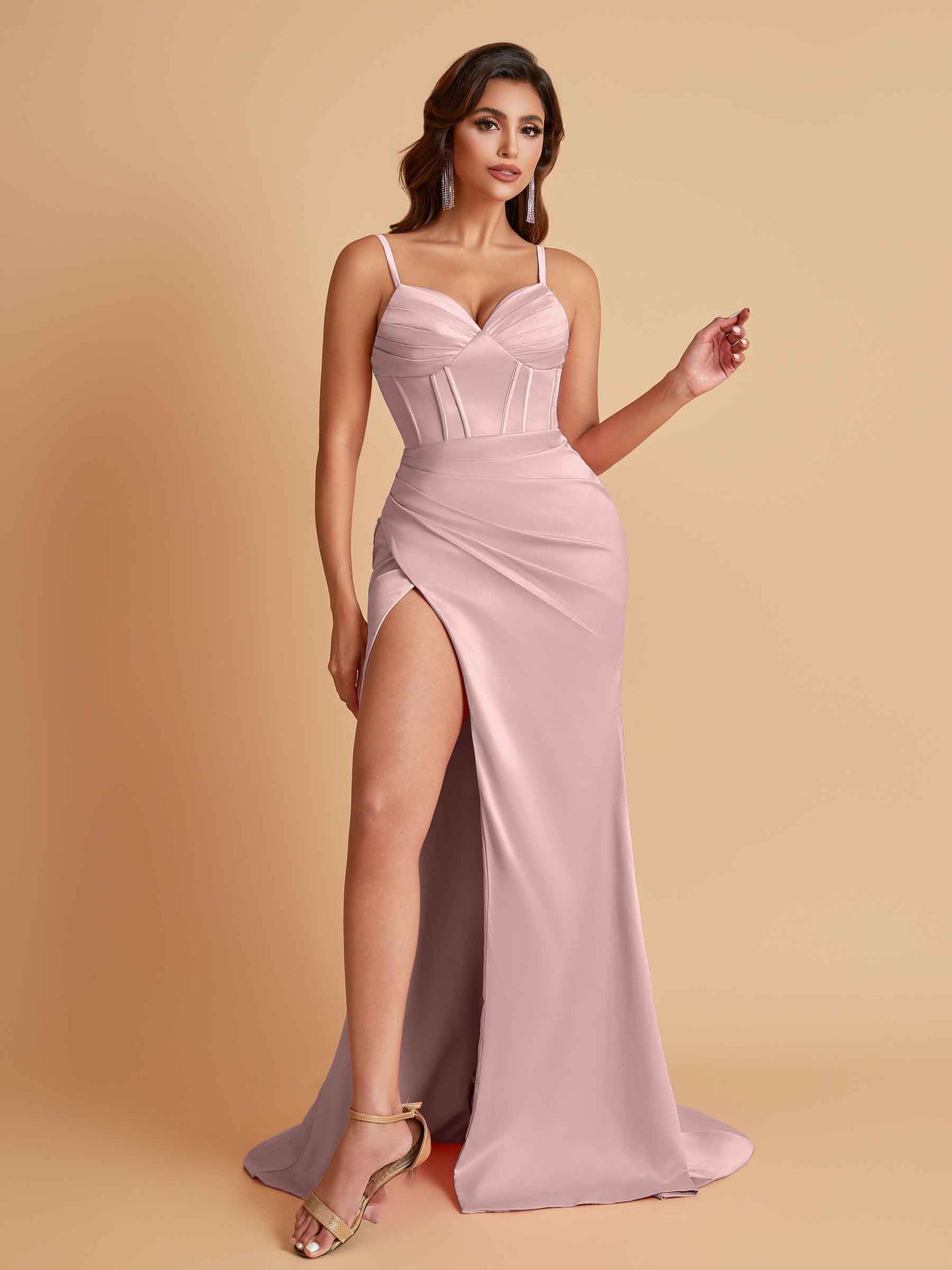 Simple Soft Satin Mermaid V-neck Floor-Length Mermaid Bridesmaid Dresses