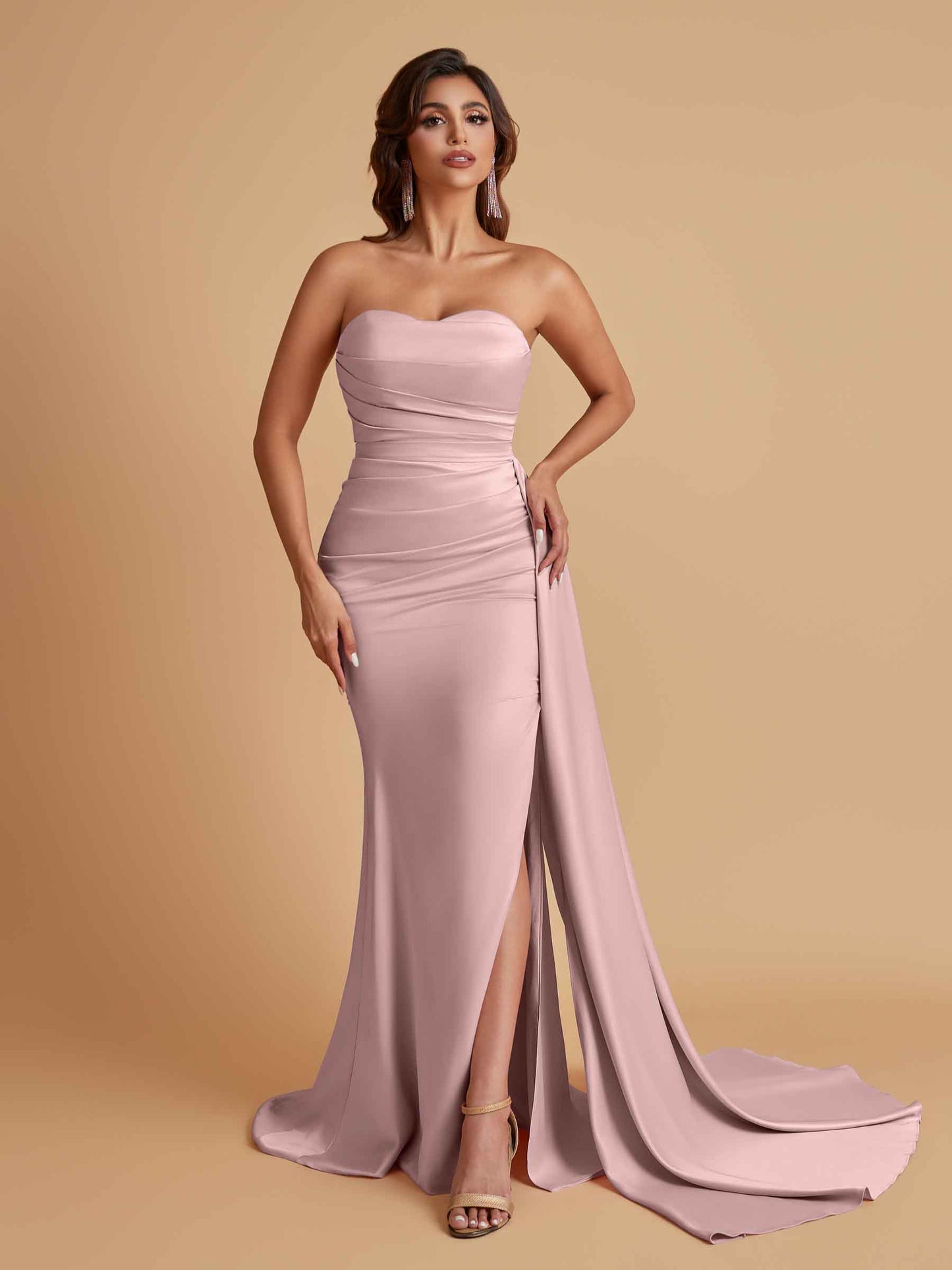 Simple Soft Satin Mermaid Strapless Floor-Length Mermaid Bridesmaid Dresses