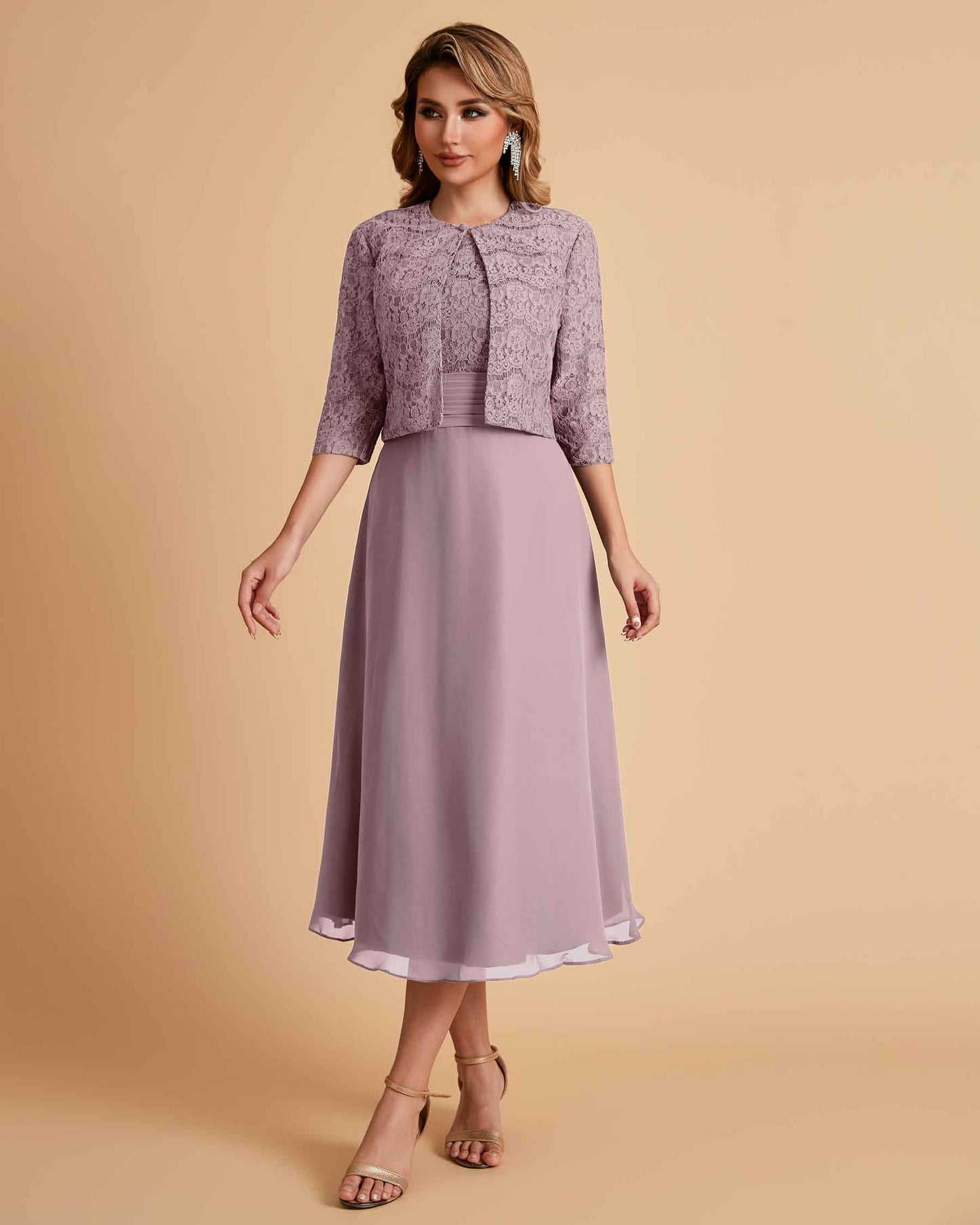 Elegant A-line Bateau Sleeveless Tea Length Mother of the Brides Dresses Online