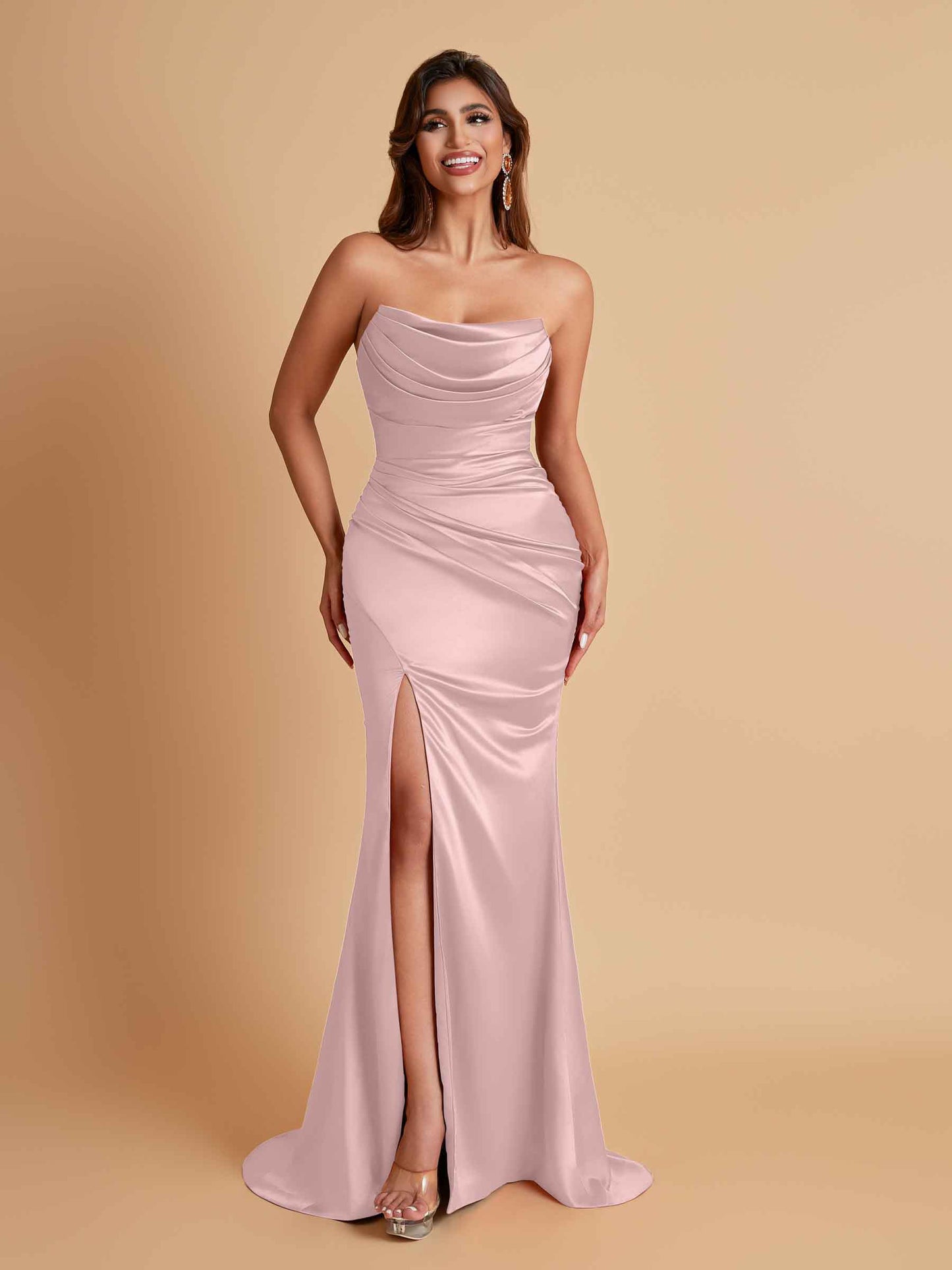 Sexy Soft Satin Mermaid Side Slit Floor-Length Mermaid Bridesmaid Dresses