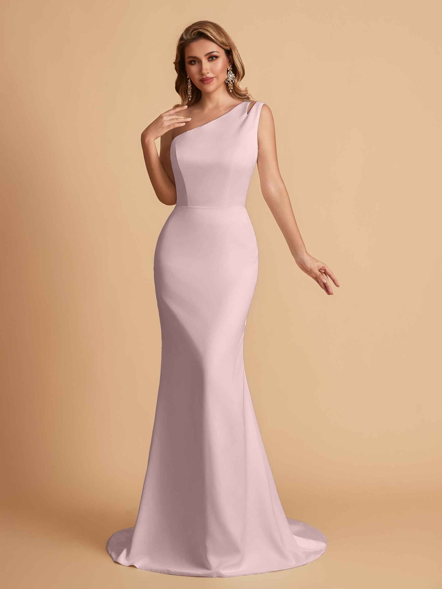 Elegant Satin One Shoulder Mermaid Side Slit Floor Length Bridesmaid Dresses