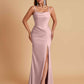 Gorgeous Spaghetti Straps Soft Satin Side Slit Floor-Length Mermaid Bridesmaid Dresses