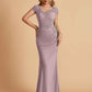 Elegant Mermaid Chiffon Cap Sleeves V-Neck Mother of the Brides Dresses Online